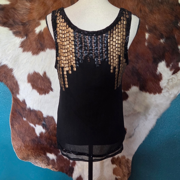 Black and Gold Sequin Women's Top - Picture 6 of 9